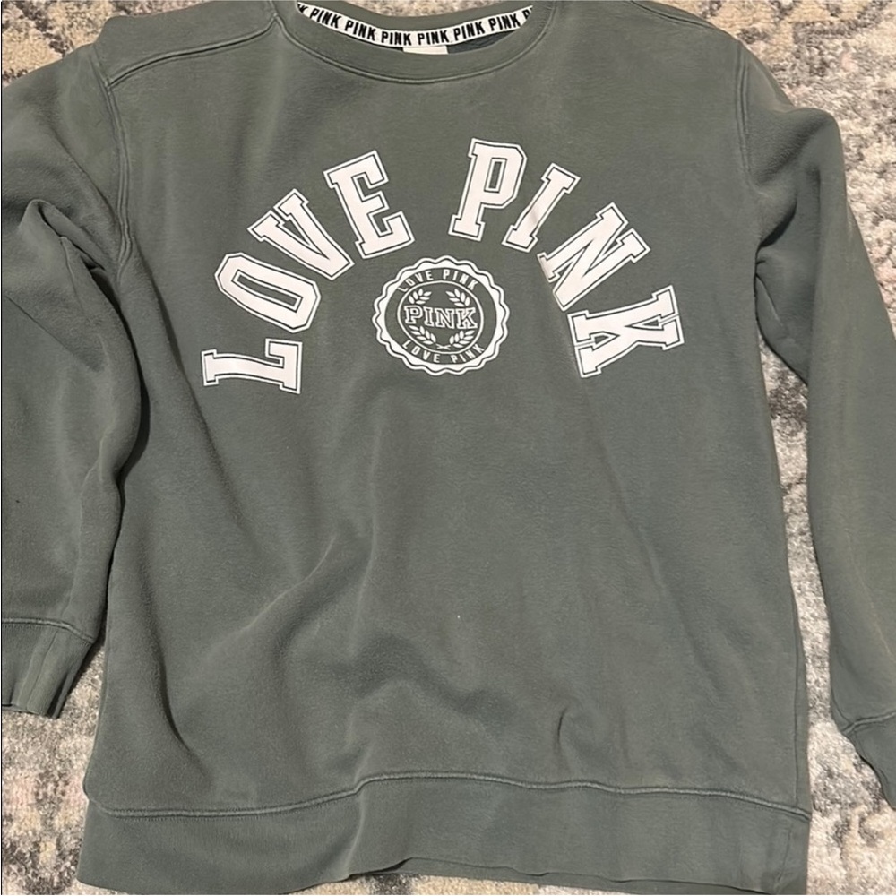Victoria’s Secret PINK Olive Green LOVE PINK Crewneck Sweatshirt Women’s Small